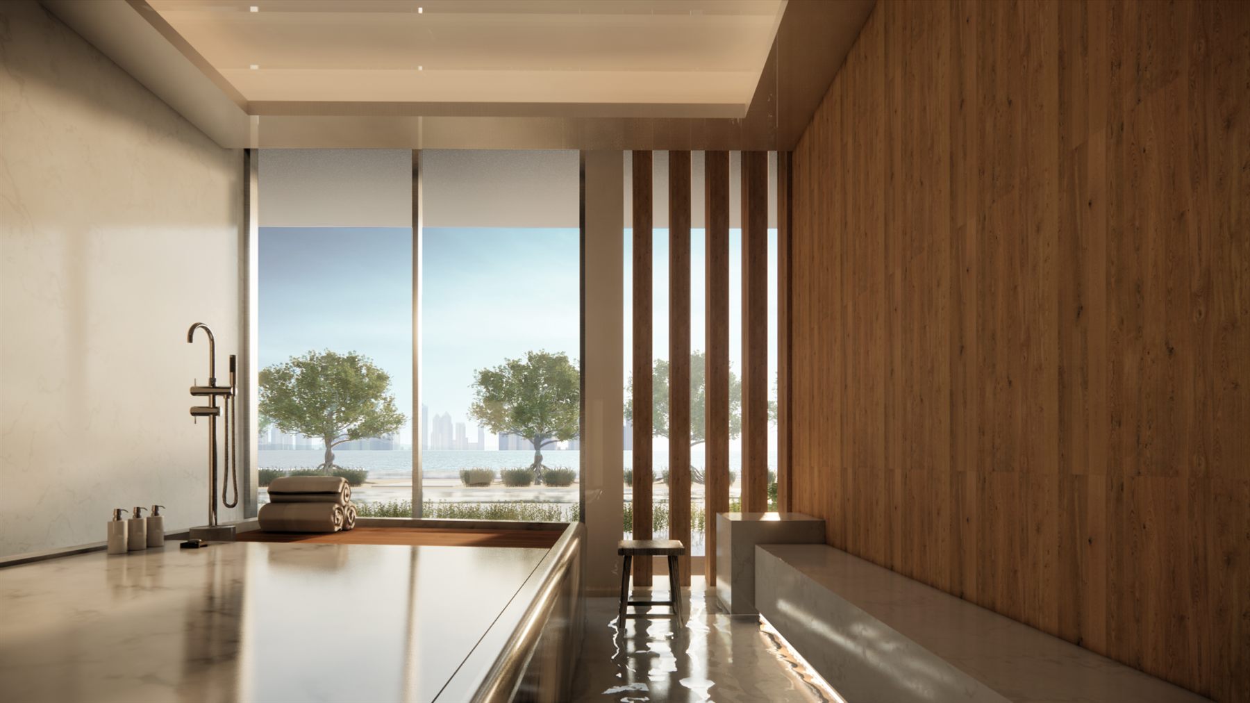 Dubai Sea House — interior terrace and bathroom