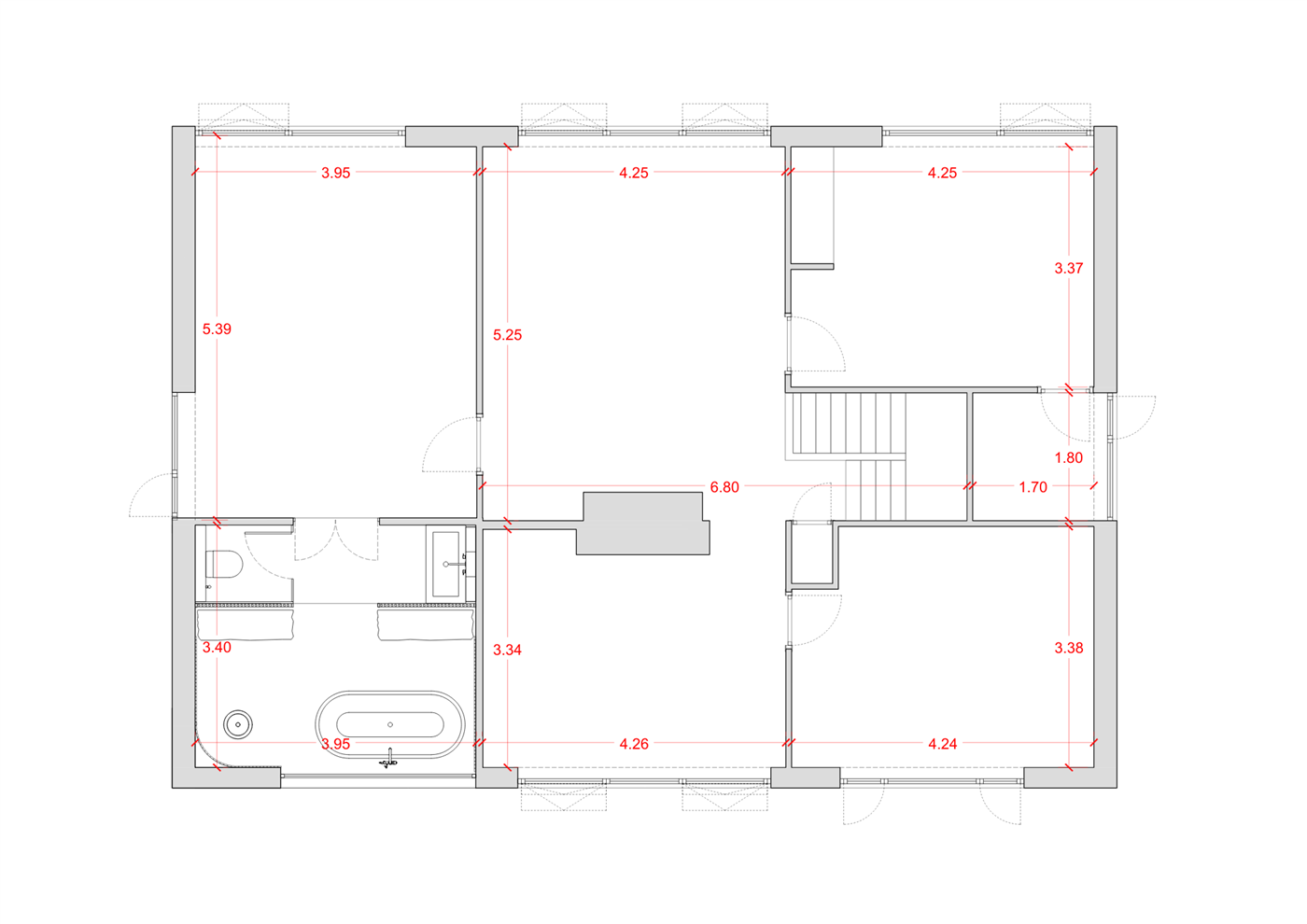 Existing house plan showing the bathroom in context