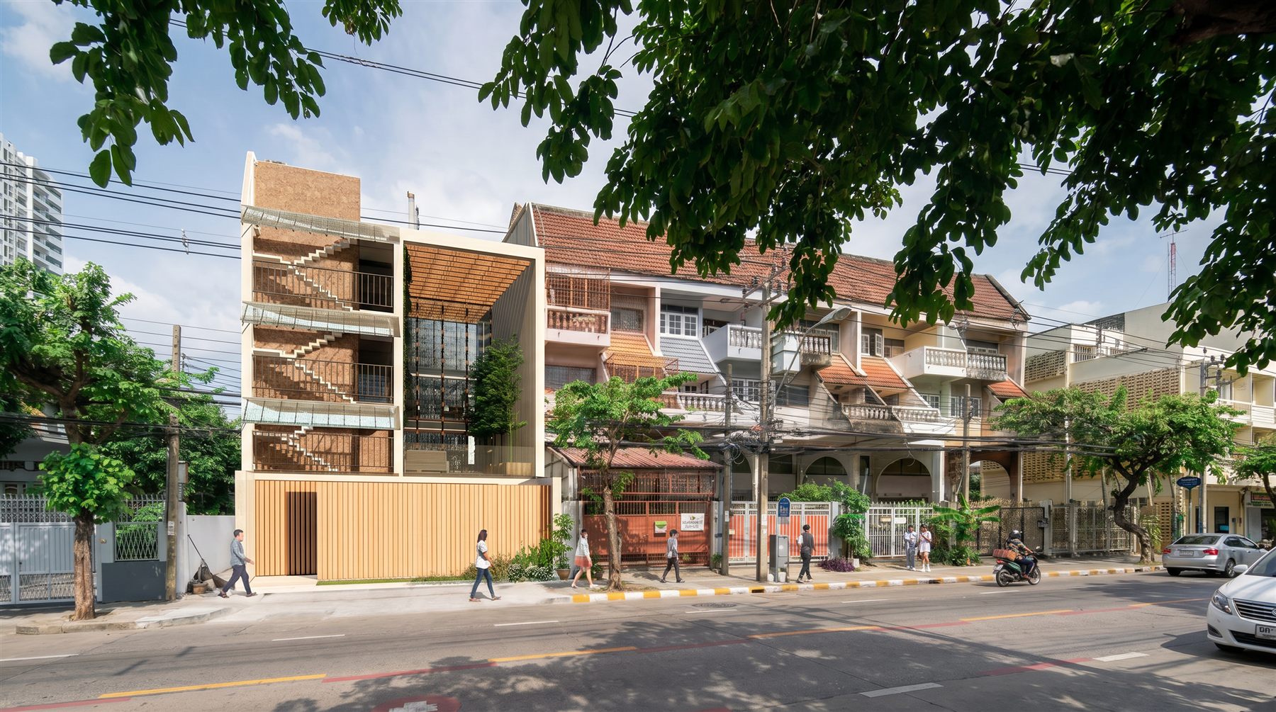 Woodflex Workspace — Bangkok shophouse street view